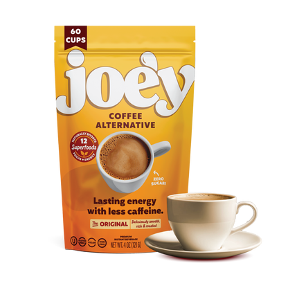 Joey Coffee Alternative package with a cup of coffee on a white background