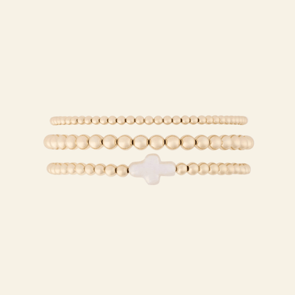 Pearl Cross Juno Bracelet Triple Stack