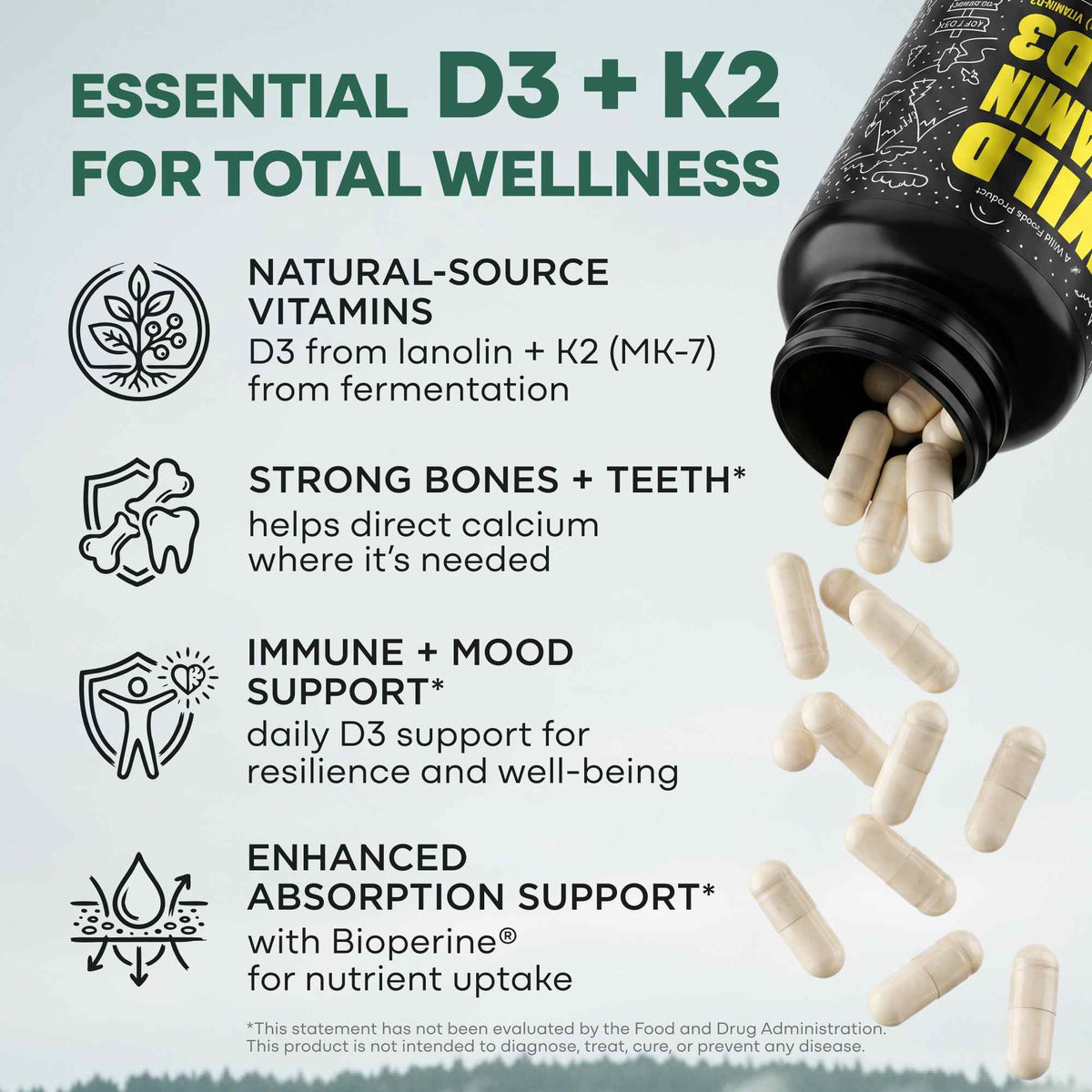 Vitamin K2 (MK-7) &amp; Vitamin D3 (5000 IU) &amp; Black Pepper Extract