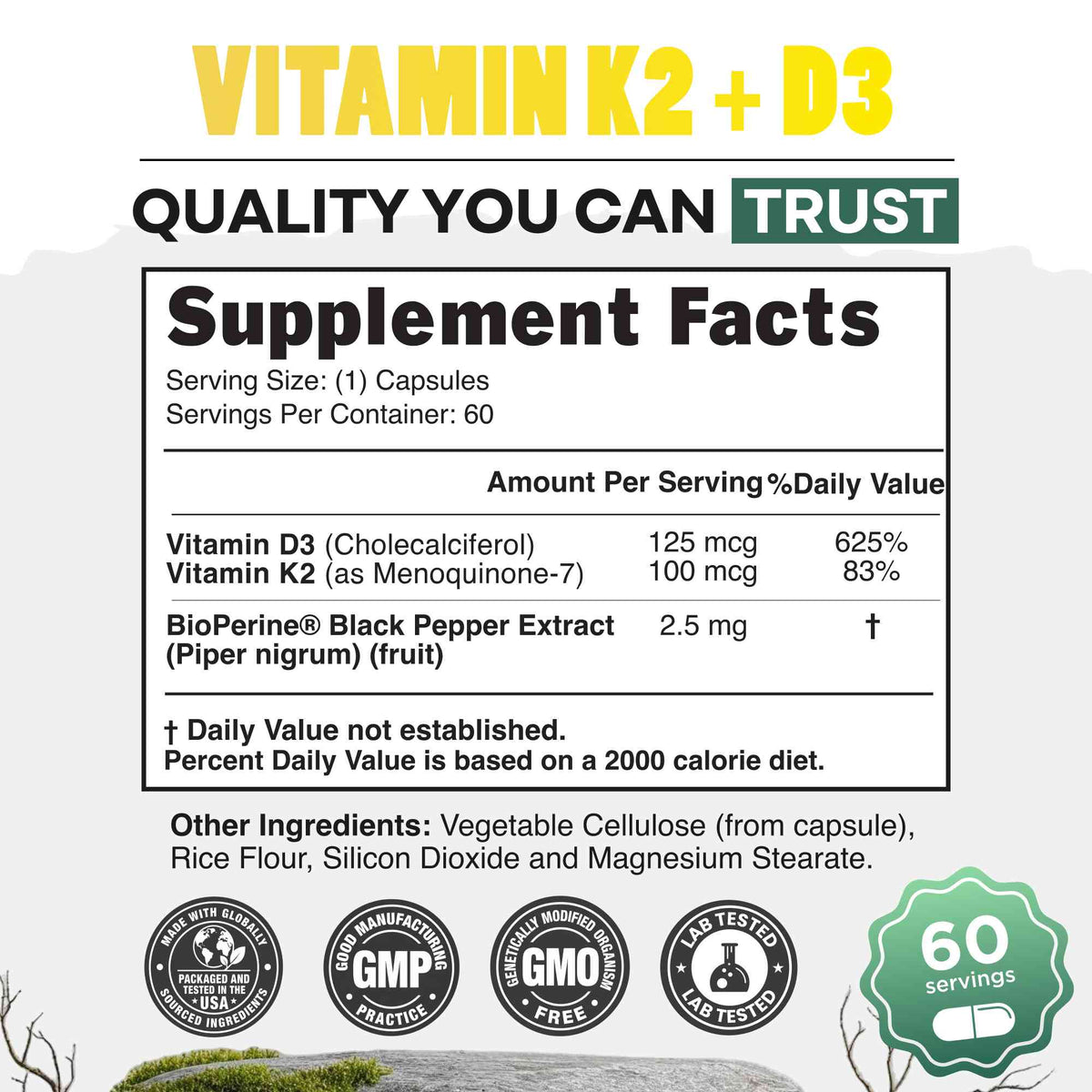 Vitamin K2 (MK-7) &amp; Vitamin D3 (5000 IU) &amp; Black Pepper Extract