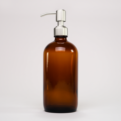 Amber Glass Keeper Bottle | 16 oz | Stainless Steel Pump