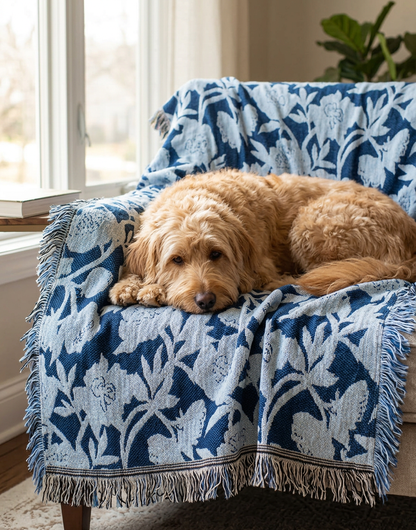 Addy Delft Blue Floral Cotton Throw Blanket