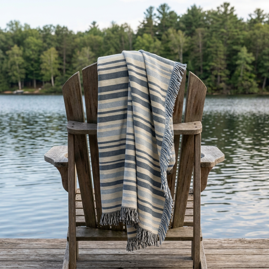 Sutton Delft Blue Coastal Stripe Cotton Throw Blanket
