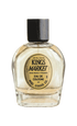 Clear glass bottle of Kings Market cologne with a black cap on a white background