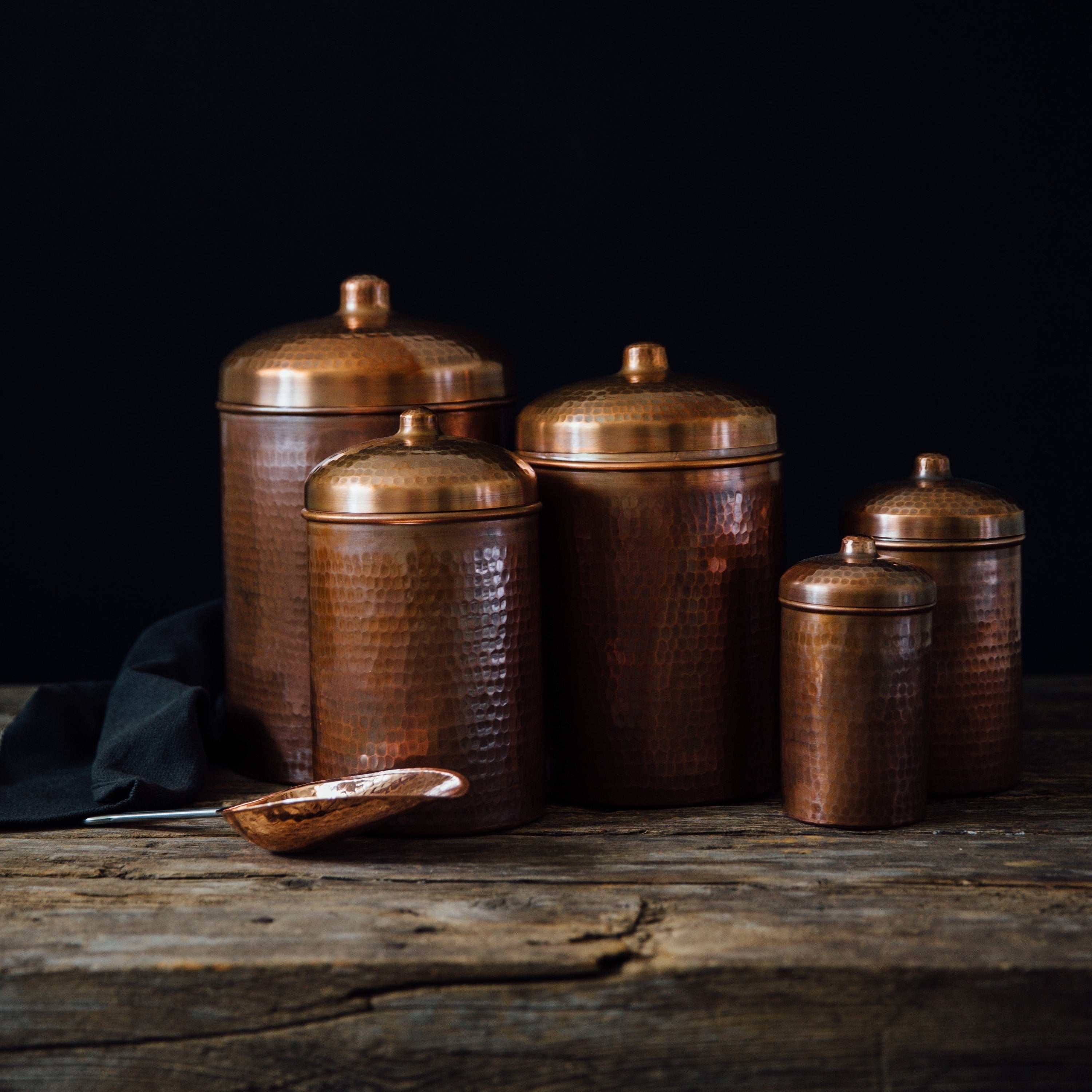 Sertodo Canisters Peacock Patina Copper Kitchen Canisters - Complete 5 piece Set