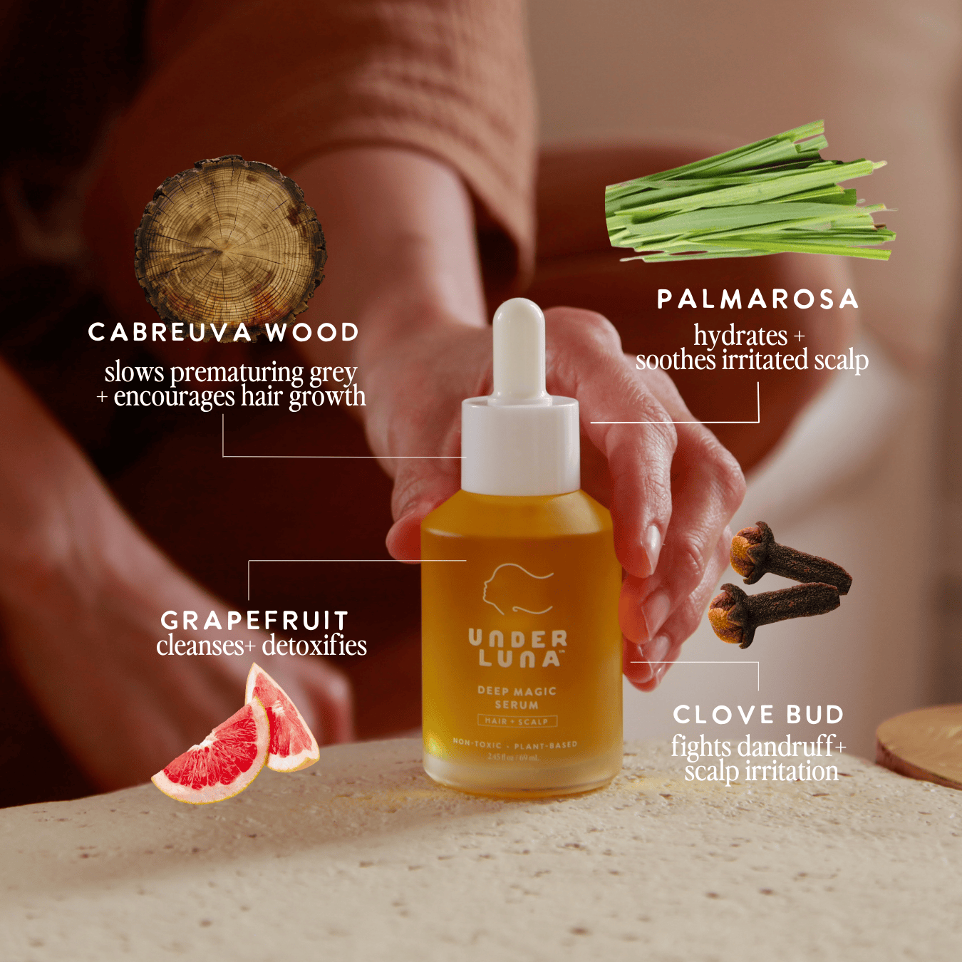 UNDER LUNA™ Hair Care grapefruit + cabreuva + clove Deep Magic Hair + Scalp Serum | 2 oz