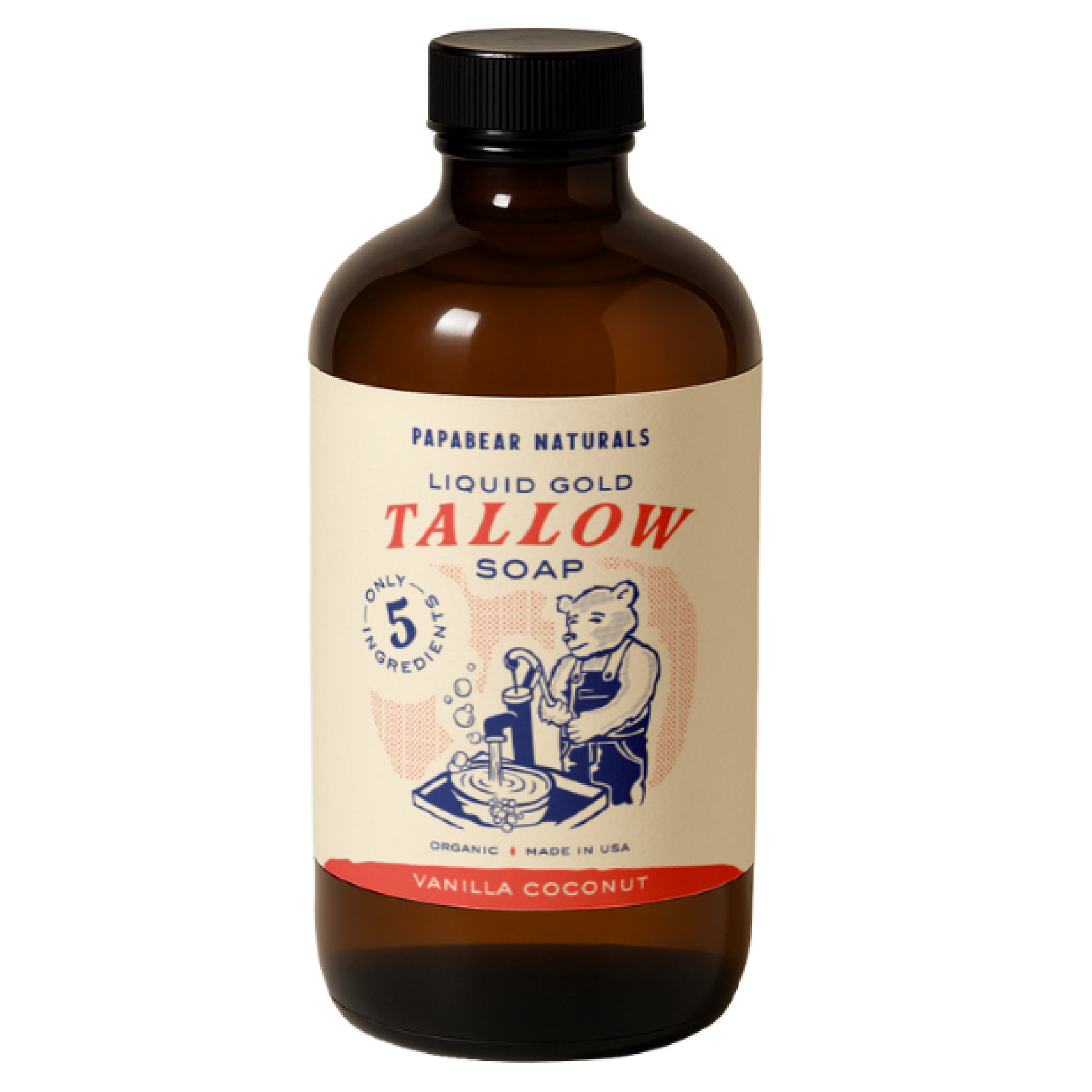 PapaBear Naturals Vanilla Coconut Papabear  Liquid Gold Tallow Soap 16 oz
