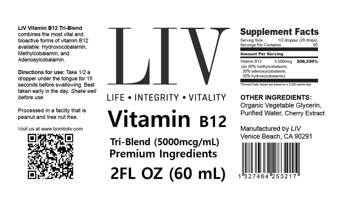Vitamin B12 Tri-Blend Liquid Energy Booster (5000mcg, 60 servings) - My American Goods