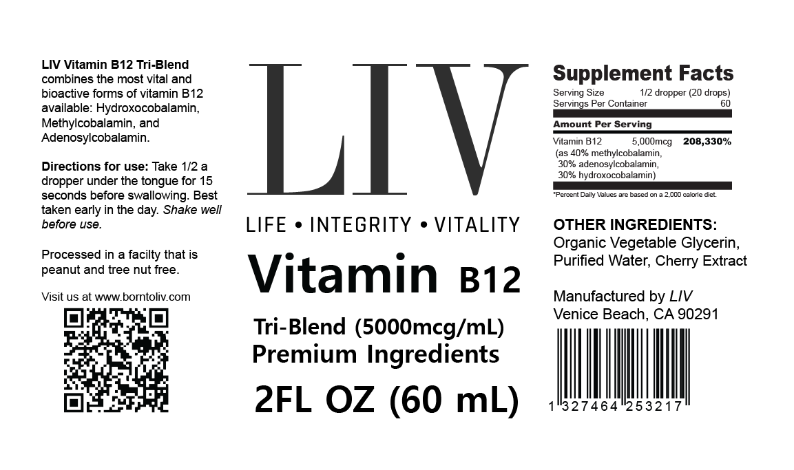 LIV Vitamin B12 Tri-Blend Liquid Energy Booster (5000mcg, 60 servings)