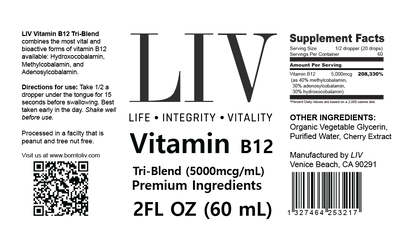 Vitamin B12 Tri-Blend Liquid Energy Booster (5000mcg, 60 servings) - My American Goods