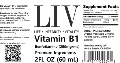 Vitamin B1 Thiamine Liquid Metabolic Booster (Benfotiamine 250mg, 60 servings) - My American Goods
