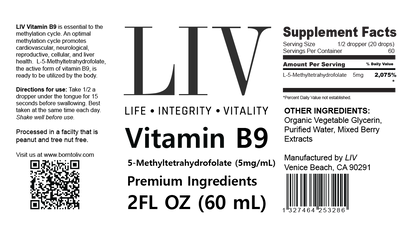 Vitamin B9 Folic Acid Liquid (5-MTHF 5,000mcg, 60 servings) - My American Goods