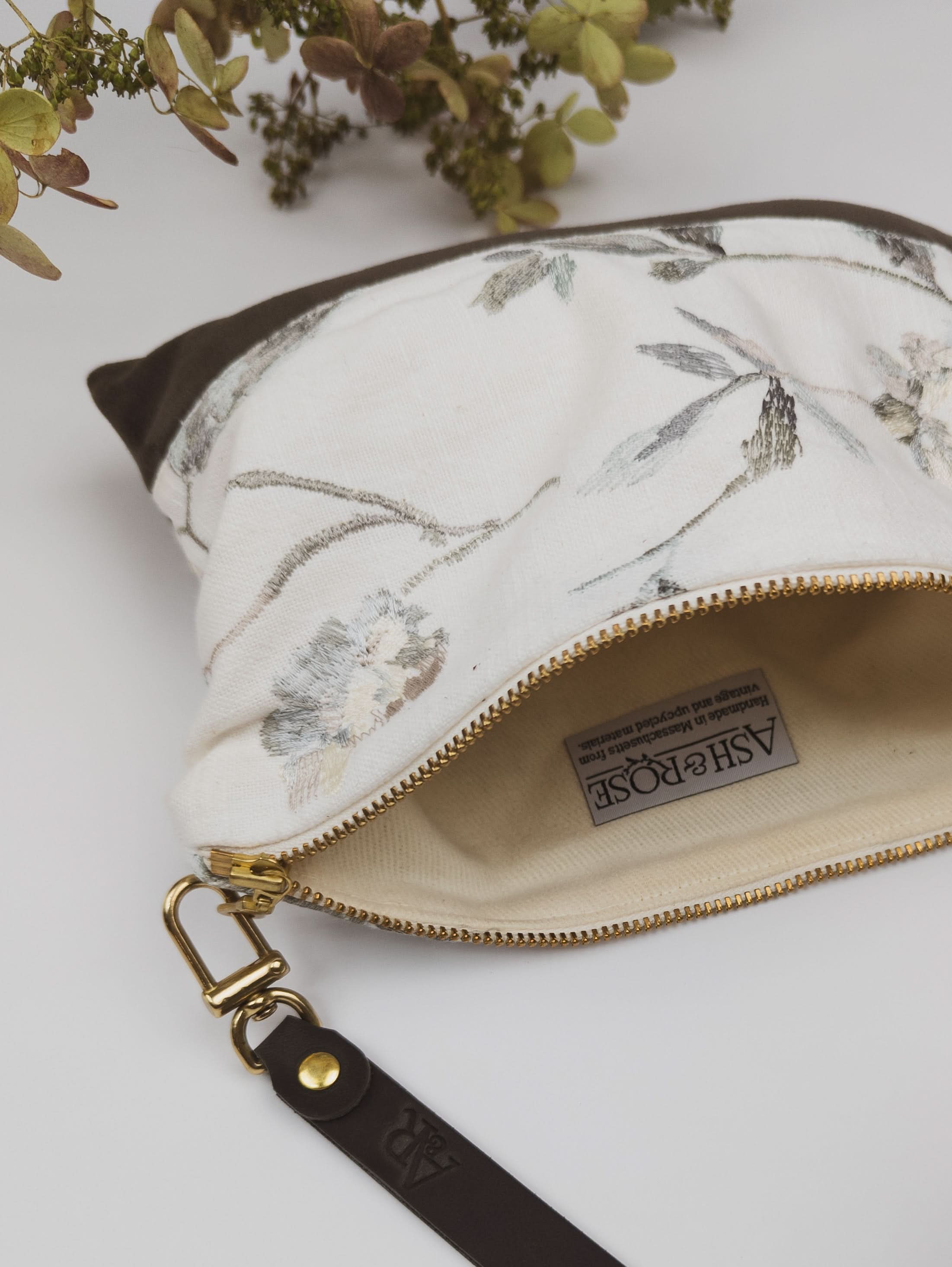 Ash &amp; Rose Winona Embroidered Linen Wristlet
