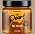 Jar of Pearl Bee Pollen with black lid on a beige background