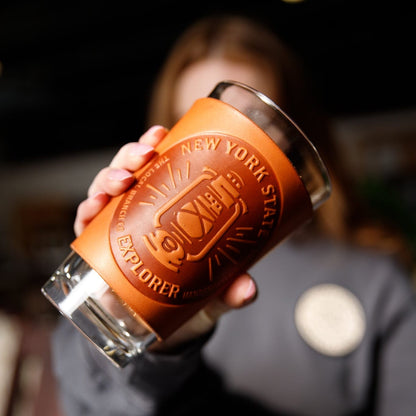 The Local Branch Leather Lantern / Caramel Leather Pint Glass  - USA Made