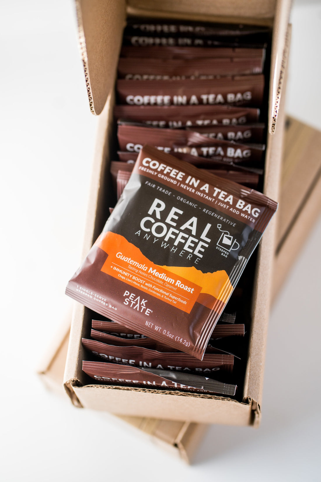 Wholesale Only - Peak State Steeped Coffee Singles - Medium Roast Guatemala (+Immunity) - 20 Case - My American Goods