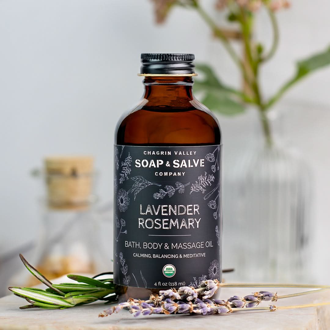 Chagrin Valley Soap &amp; Salve Body Oil 4 fl oz Glass Bottle Bath &amp; Body Oil: Lavender Rosemary