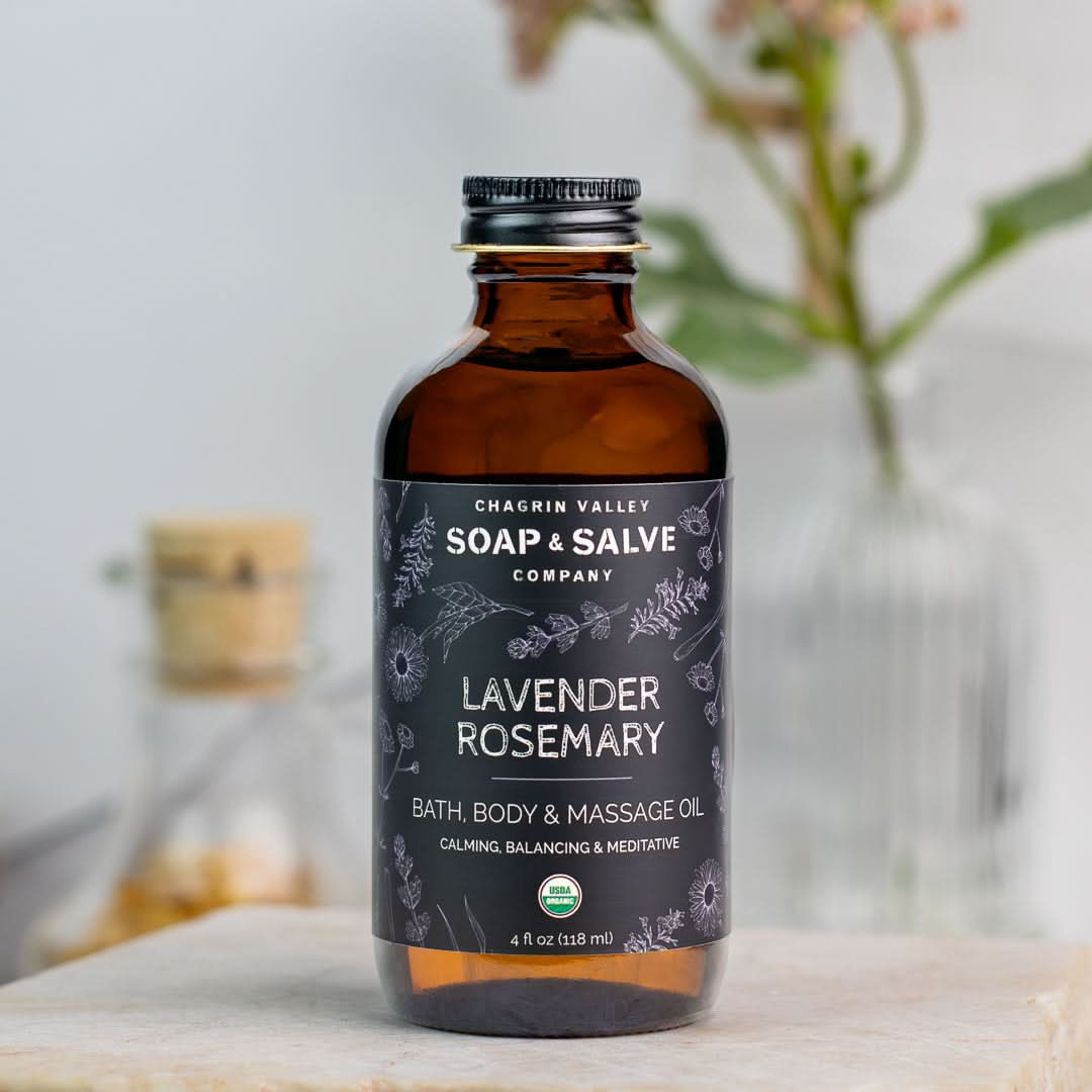 Chagrin Valley Soap &amp; Salve Body Oil 4 fl oz Glass Bottle Bath &amp; Body Oil: Lavender Rosemary
