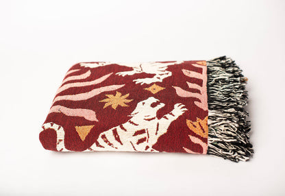 Leona Solstice Red Tiger Cotton Throw Blanket