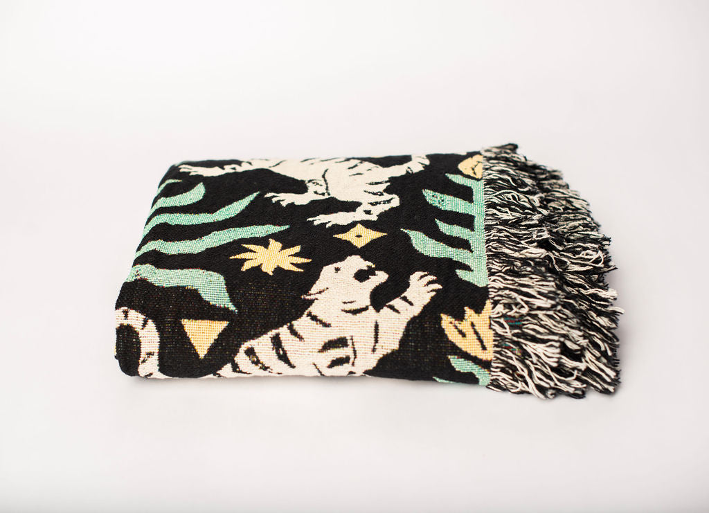 Leona Verdant Green Tiger Cotton Throw Blanket