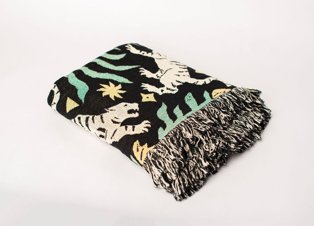 Leona Verdant Green Tiger Cotton Throw Blanket