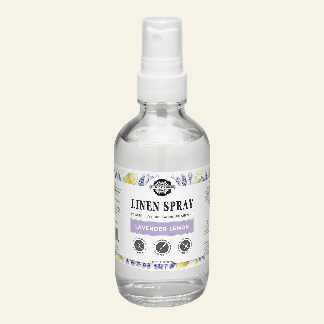 Linen spray bottle with lavender lemon scent on a white background