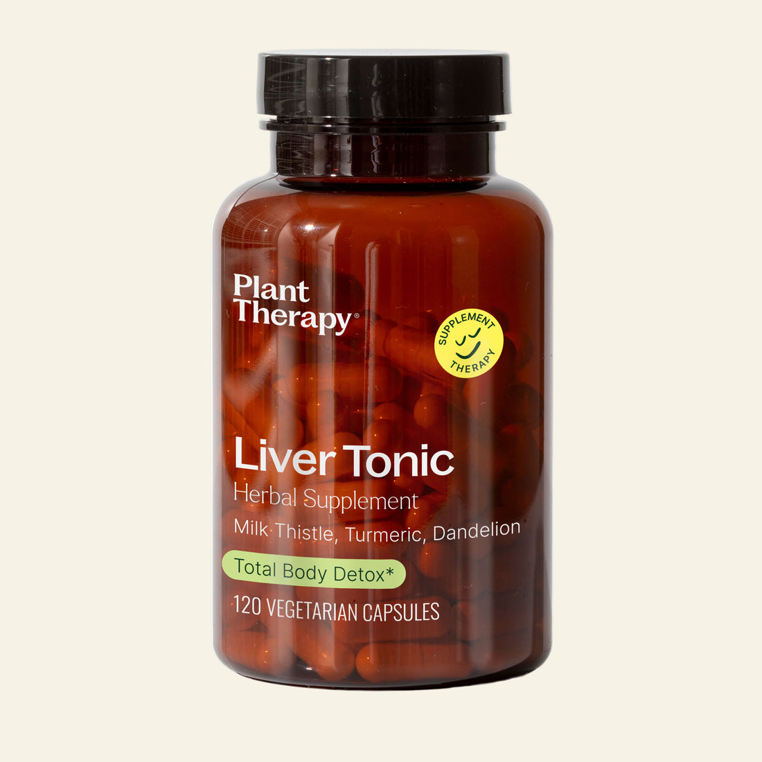 Bottle of Plant Therapy Liver Tonic herbal supplement on a white background