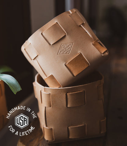 The Local Branch Leather Leather Tabletop Planter  - USA Made