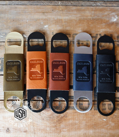 The Local Branch Provisions New York Map Excelsior Leather Wrap / Chocolate Bottle Opener - USA Made