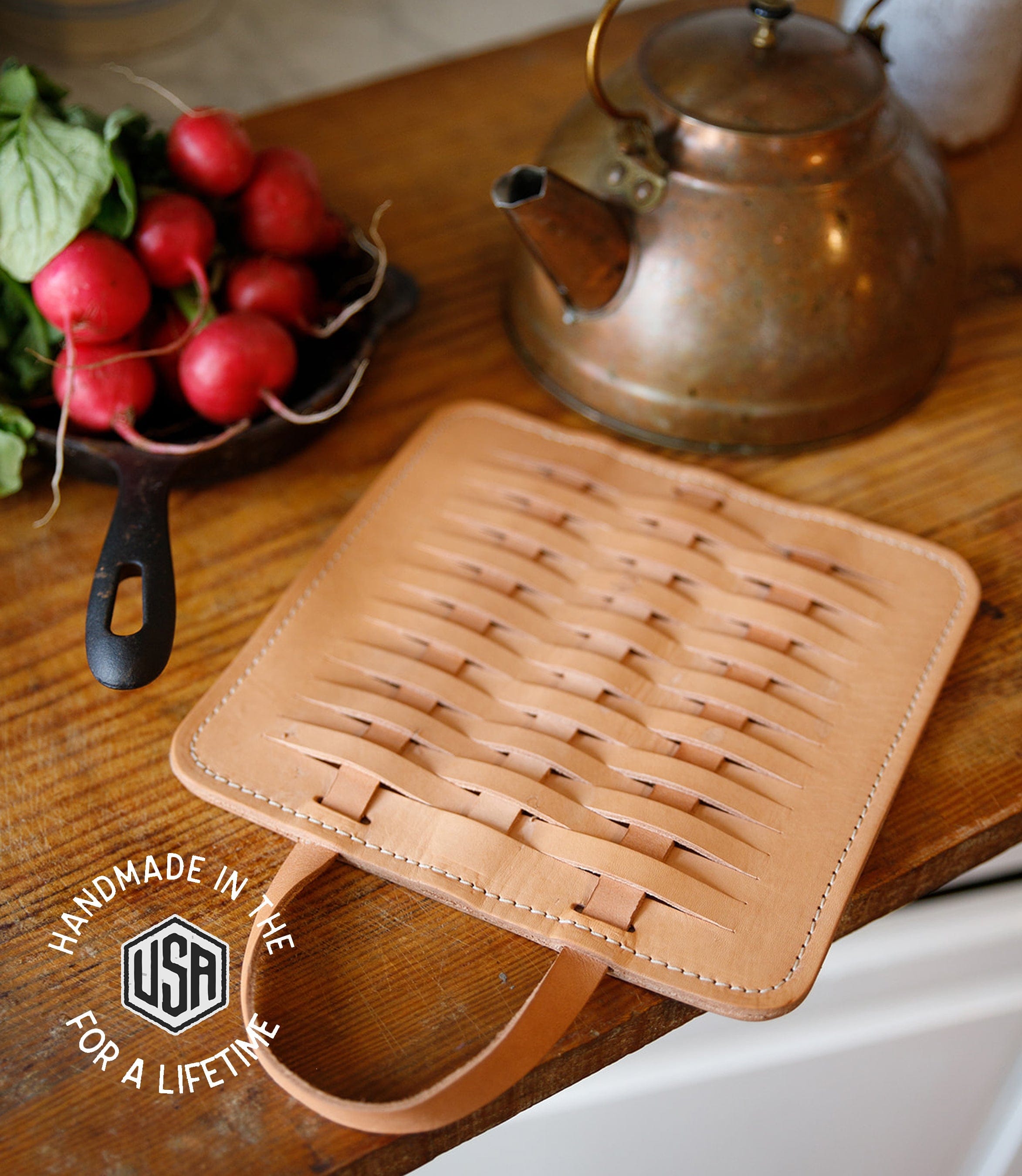 The Local Branch Leather Woven Leather Trivet - USA Made