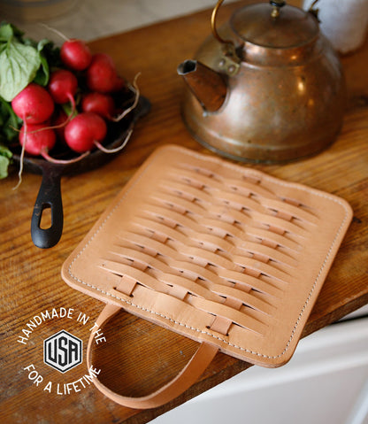 The Local Branch Leather Woven Leather Trivet - USA Made