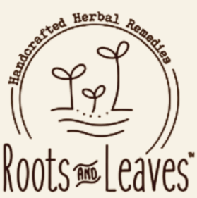 Logo for Roots and Leaves, a brand of handcrafted herbal remedies.