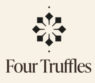 Logo of Four Truffles with a decorative black design on a beige background