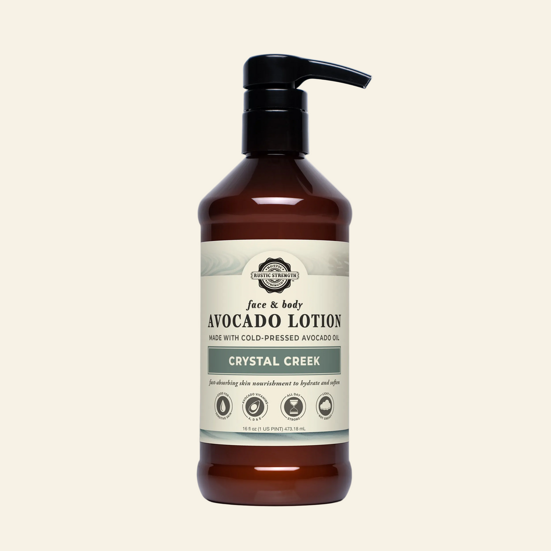 Avocado lotion bottle with pump on a white background