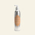 Silver lotion bottle with a label on a white background