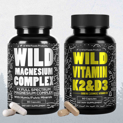 Wild Foods Supplements Bundle + Magnesium (Save 50%) Vitamin K2 (MK-7) &amp; Vitamin D3 (5000 IU) &amp; Black Pepper Extract