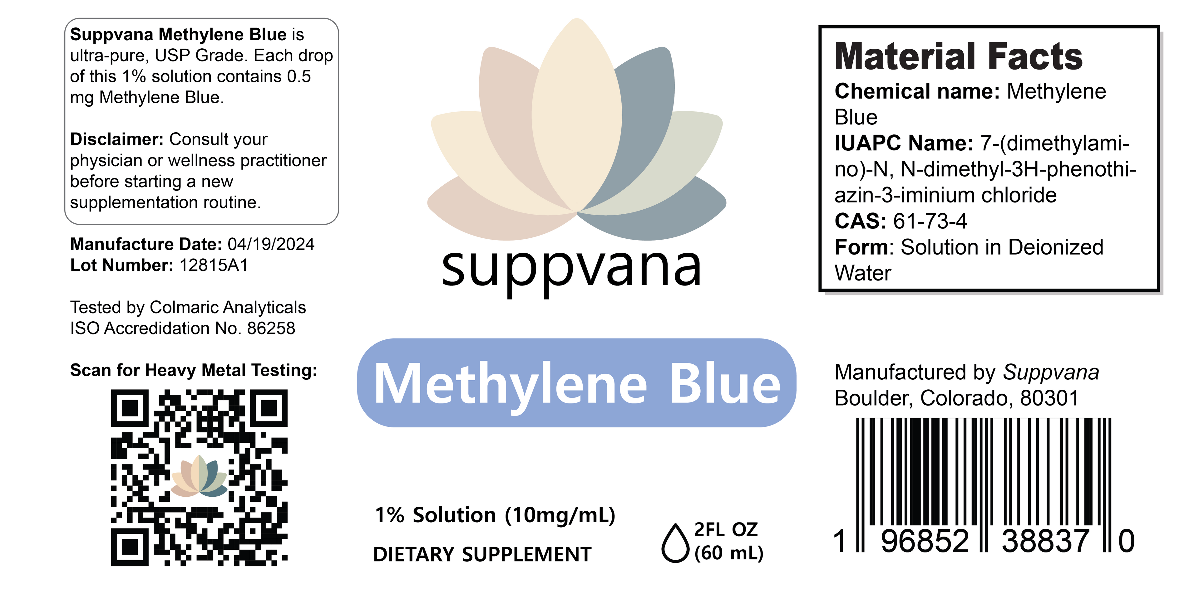 Suppvana Methylene Blue Liquid 1% (600mg, 2oz) - My American Goods