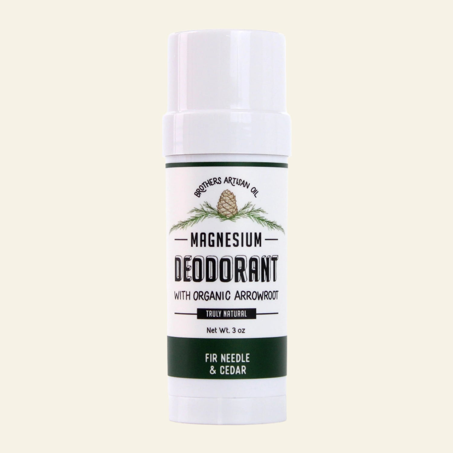 Magnesium deodorant stick with natural ingredients on a white background