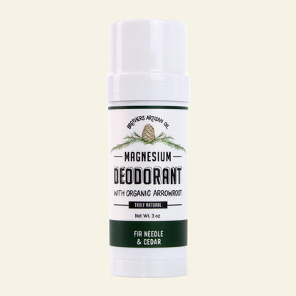 Magnesium deodorant stick with natural ingredients on a white background