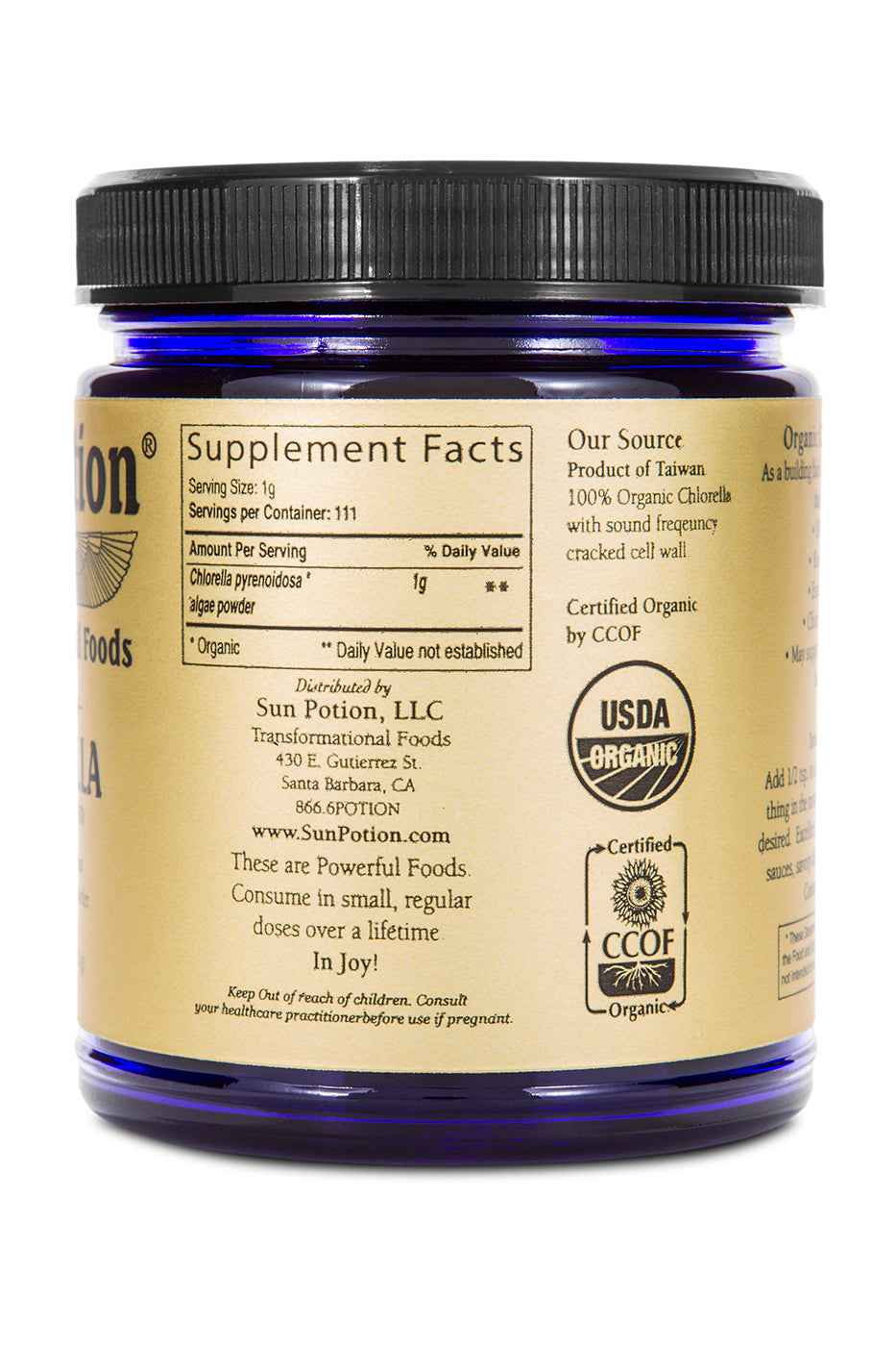 Sun Potion Adaptogen 111g Jar Chlorella Powder (Organic, Sound Processed)