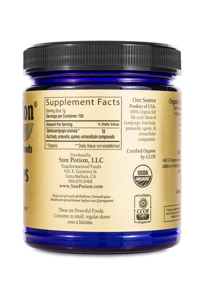 Sun Potion Adaptogen 100g Jar Cordyceps Mushroom Powder (Organic)