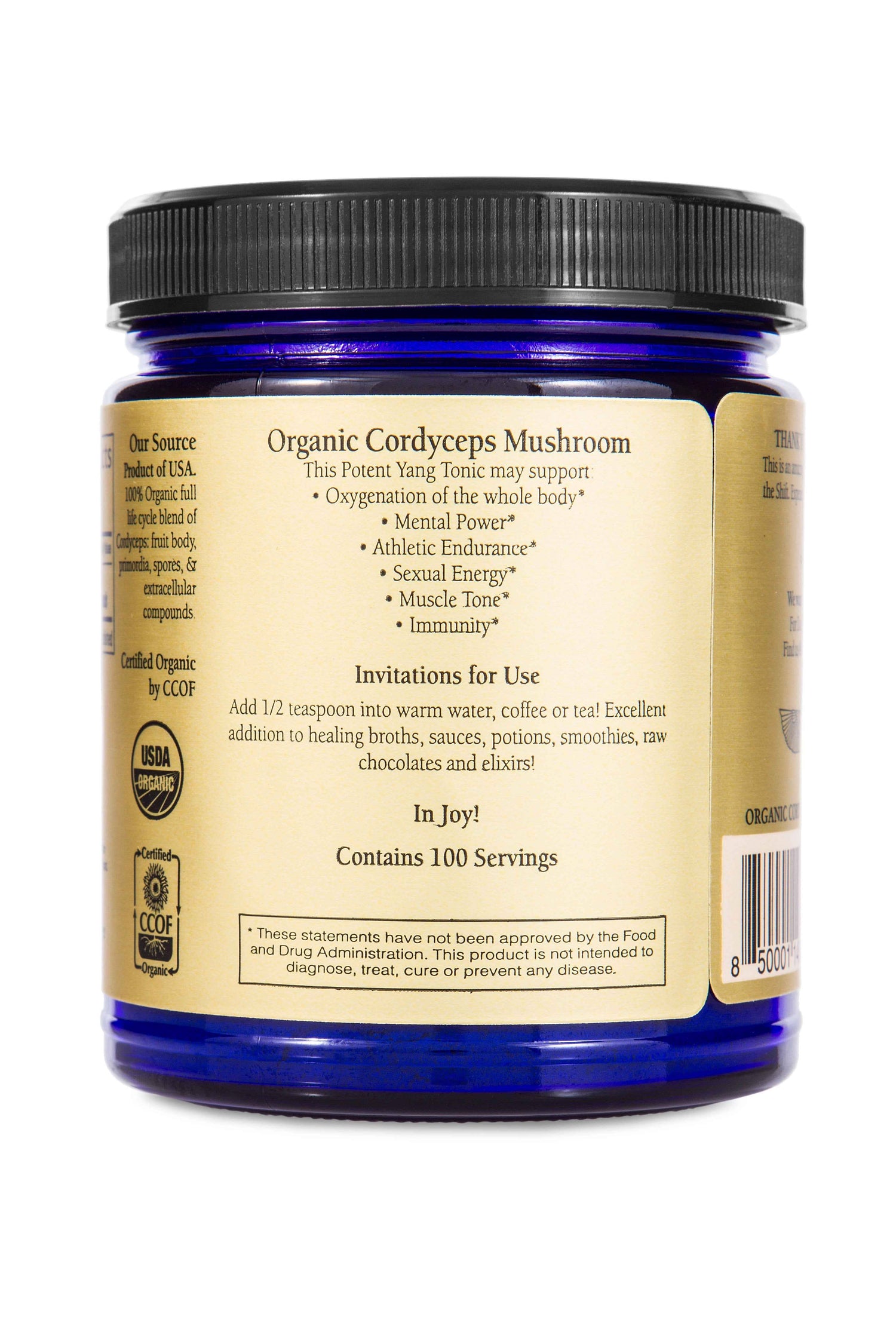 Sun Potion Adaptogen 100g Jar Cordyceps Mushroom Powder (Organic)