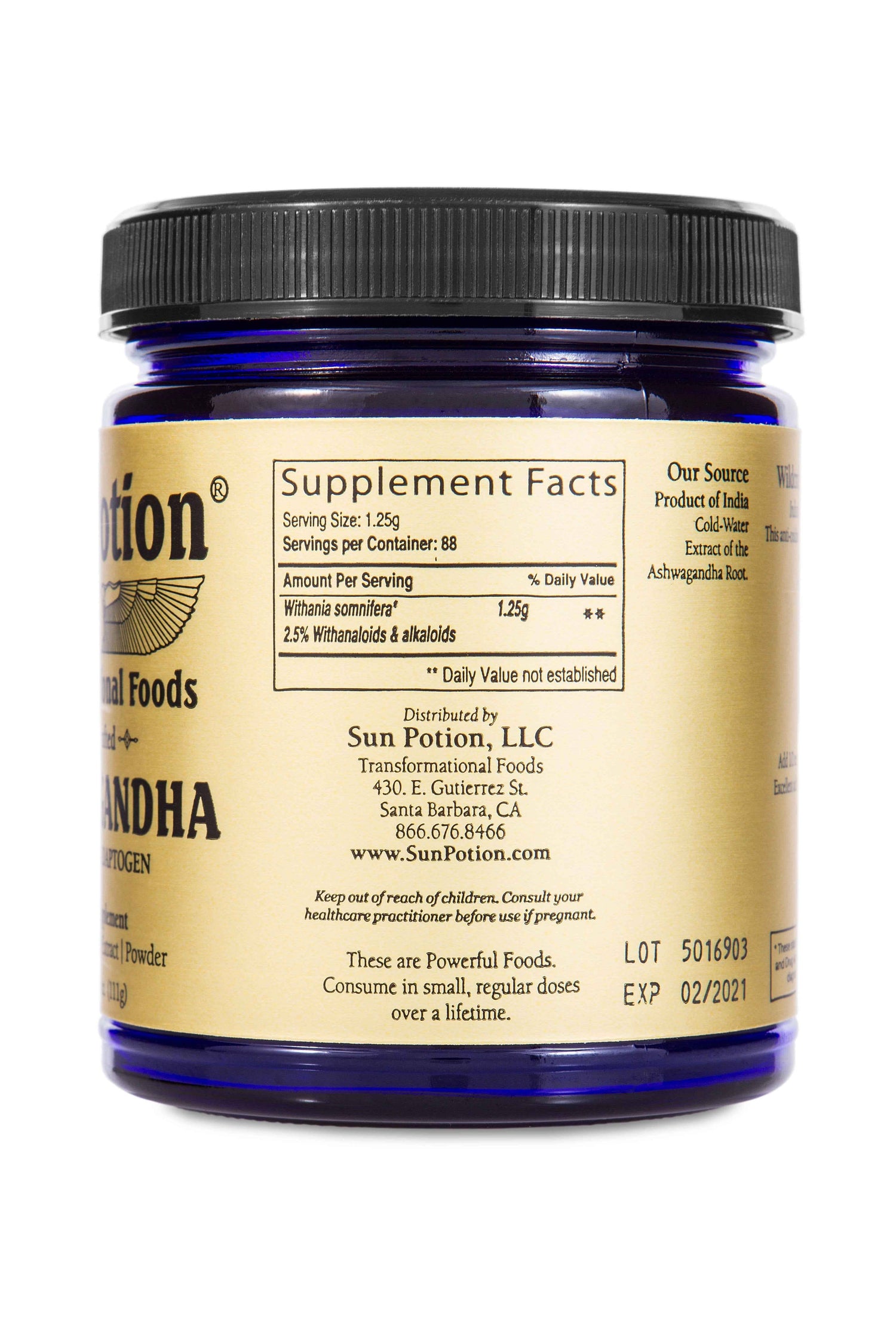 Sun Potion Adaptogen 111g Jar Ashwagandha (Wildcrafted)
