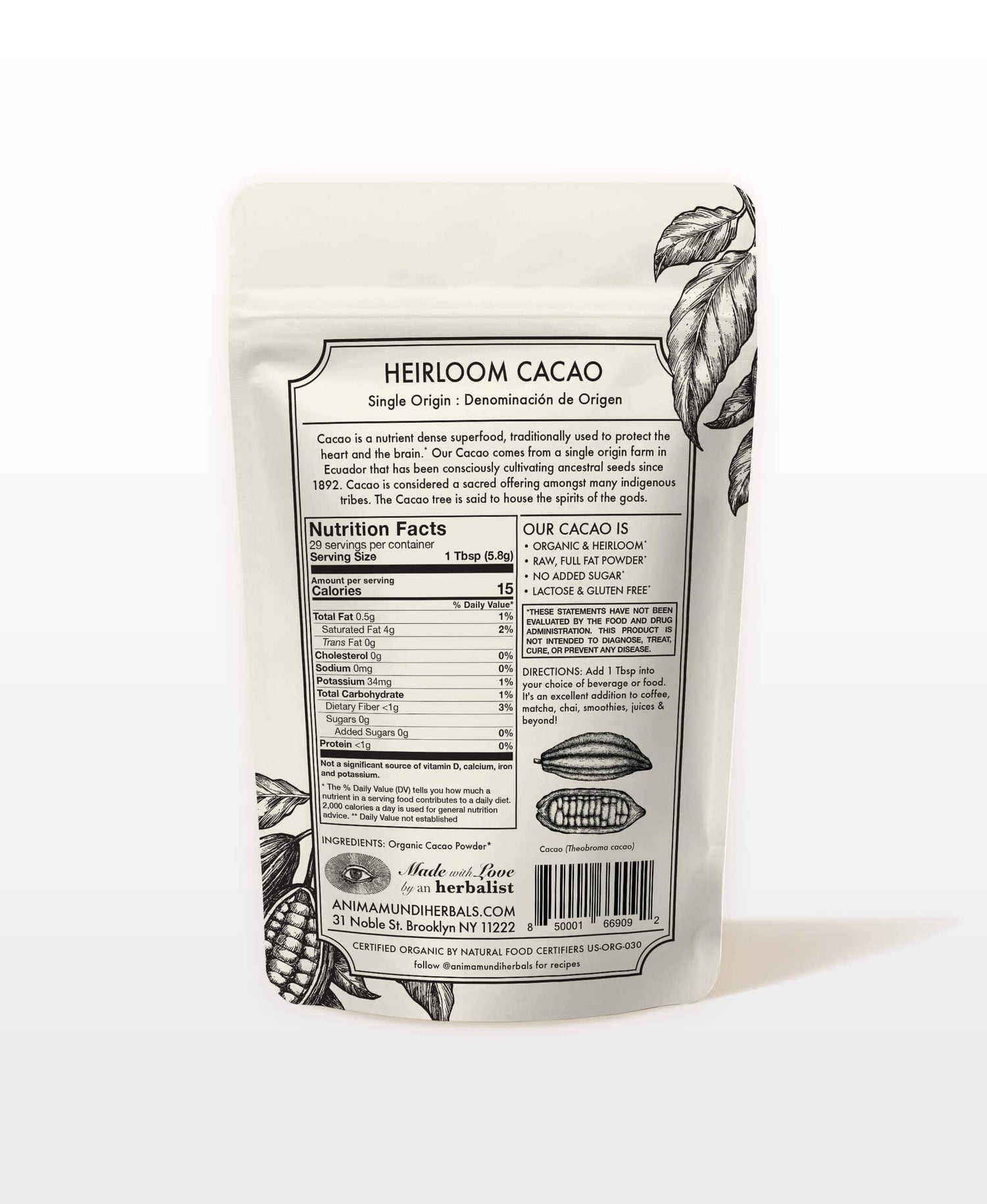 Anima Mundi Cacao HEIRLOOM CACAO Powder | Organic Ancestral Seeds