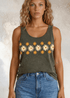 Classy Cozy Cool Sleeveless Tops and Tanks Dark Moss Green / Daisy Graphic / Small Daisy Flower Graphic Tank Top