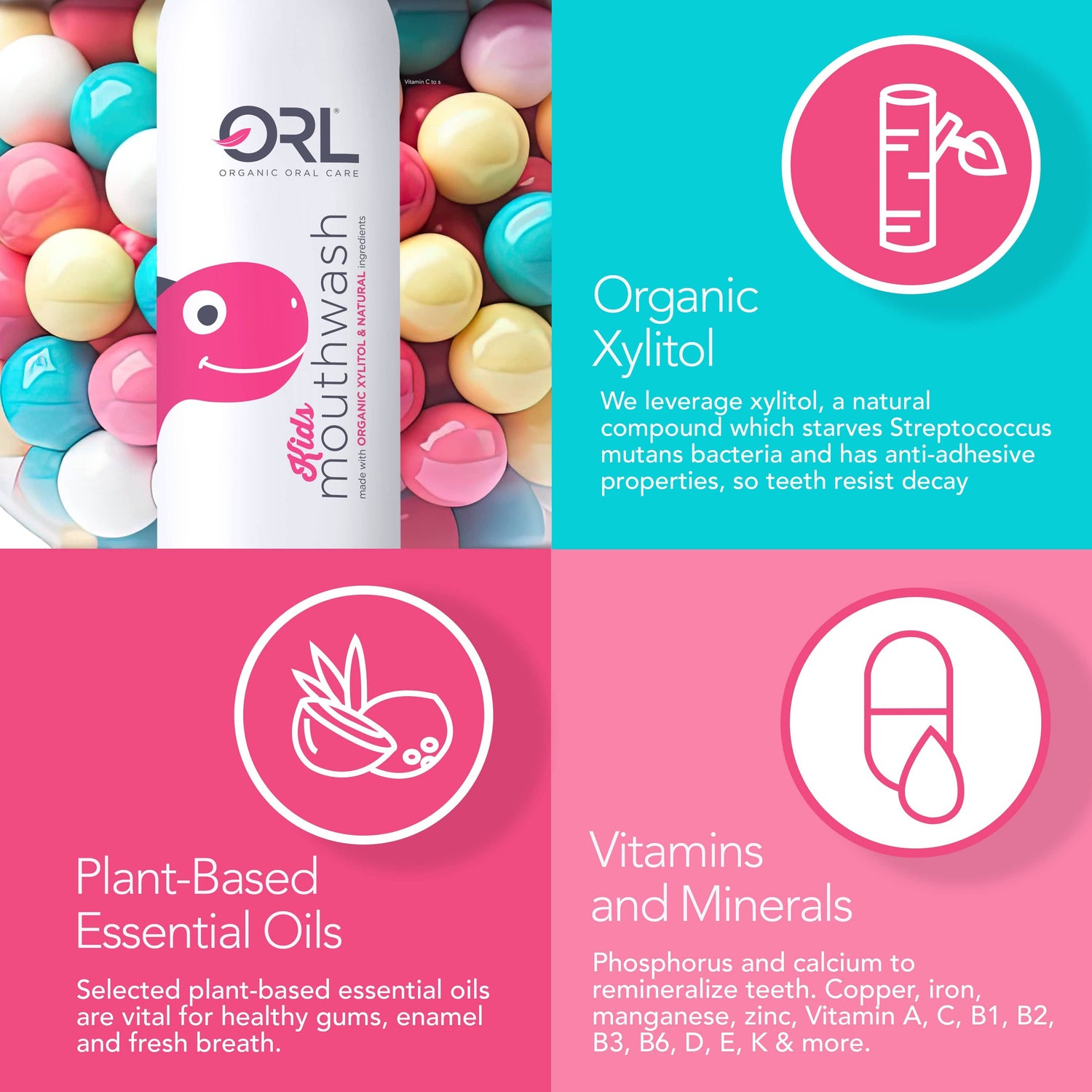 ORL KIDSMouthwash Kids Bubble Gum Kids Mouthwash made with Organic Xylitol &amp; Natural Ingredients