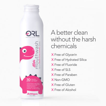 ORL KIDSMouthwash Kids Bubble Gum Kids Mouthwash made with Organic Xylitol &amp; Natural Ingredients