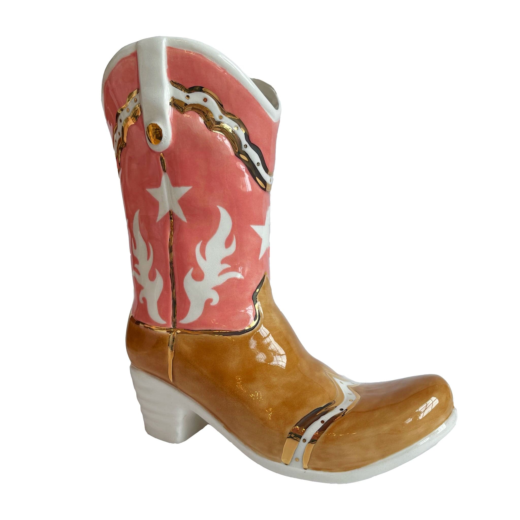 Ruby Clay Company Malibu Pink Two Tone Cowboy Boot Vase