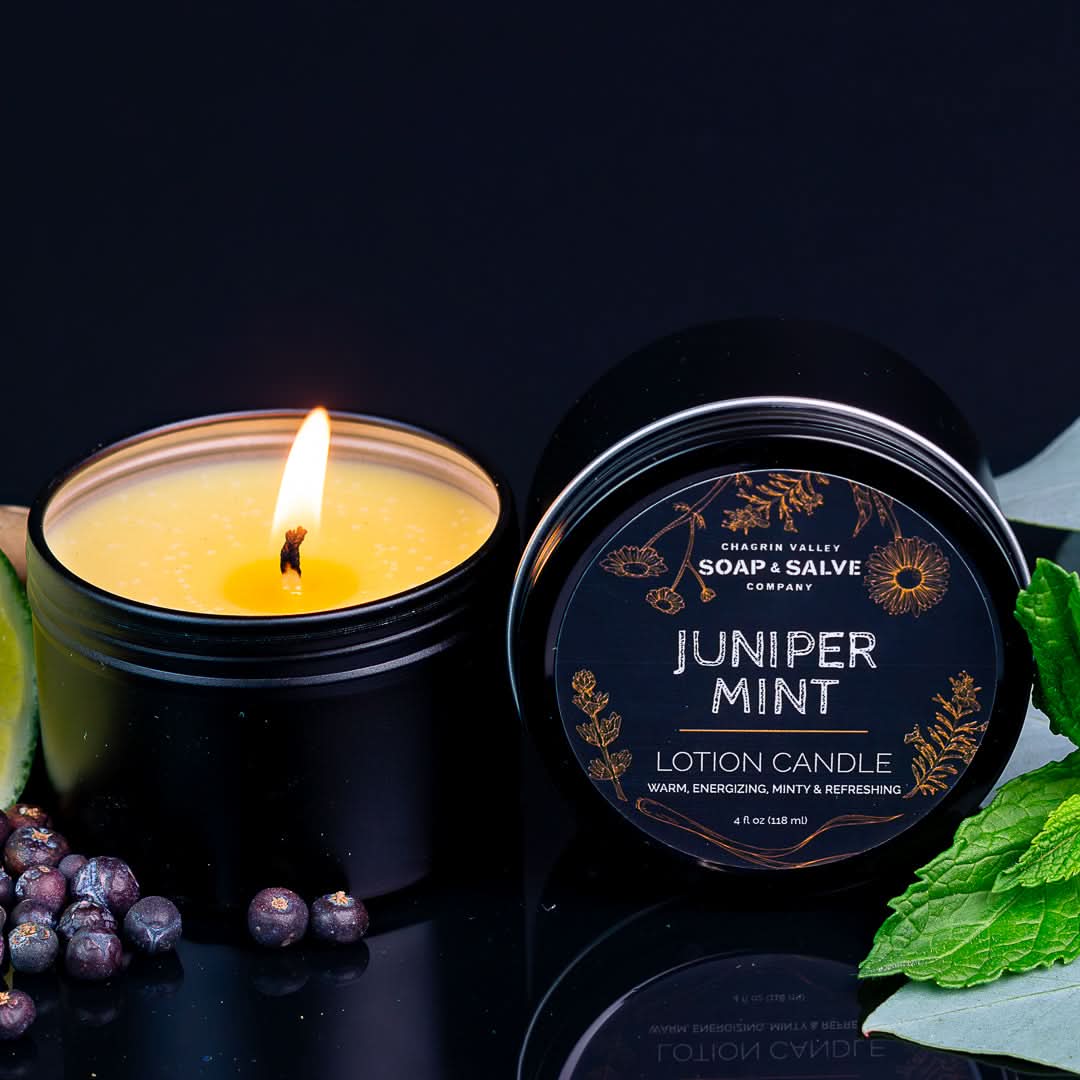Chagrin Valley Soap &amp; Salve Massage Candle 4 fl oz Tin Body &amp; Massage Candle: Juniper Mint