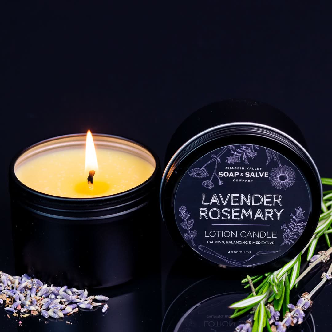 Chagrin Valley Soap &amp; Salve Massage Candle 4 fl oz Tin Body &amp; Massage Candle: Lavender Rosemary